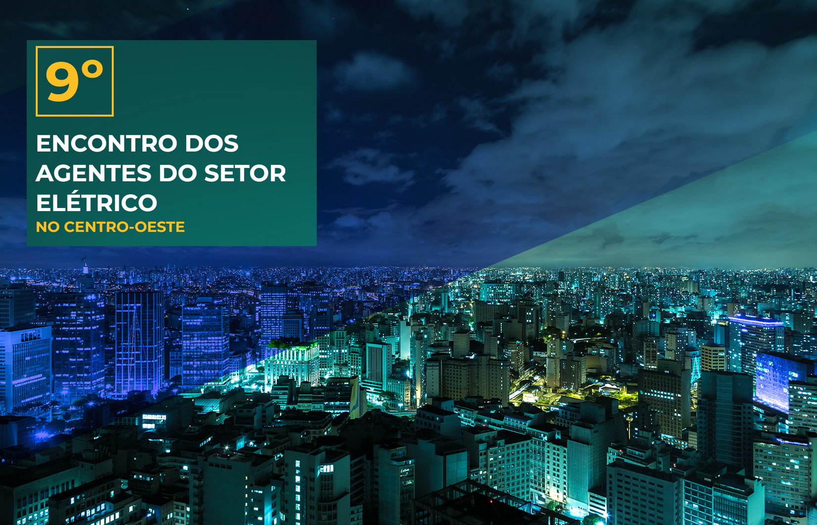 imagem de uma cidade com prédios em um degradê de verde e azul 